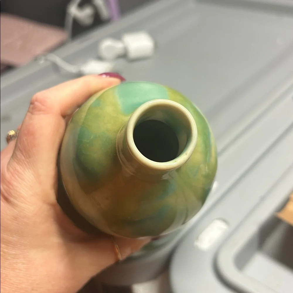 Japanese Gourd Shaped Saki‎ Bottle Vase Green Drip Glaze Size 8.5